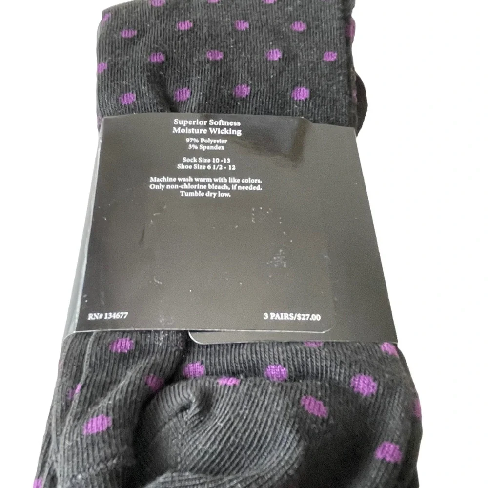 Men's ADOLFO Couture Dress Socks Black and Purple Dots Stripes 3-Pair Size 10-13